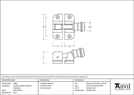 From the Anvil Satin Chrome Prestbury Brighton Fastener (Radiused) - Image 2