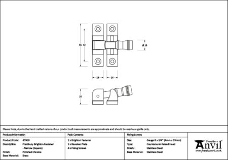 From the Anvil Polished Chrome Prestbury Brighton Fastener - Narrow (Square) - Image 2