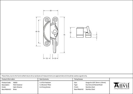 Satin Chrome Fitch Fastener | 46020 - Image 2
