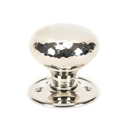 From the Anvil Polished Nickel Hammered Mushroom Mortice/Rim Knob Set