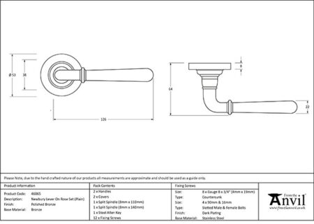 From the Anvil Polished Bronze Newbury Lever on Rose Set (Plain) - Image 2