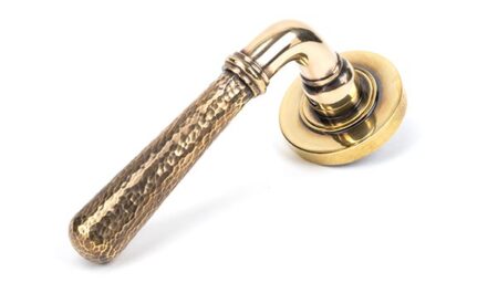 From the Anvil Aged Brass Hammered Newbury Lever on Rose Set (Plain)