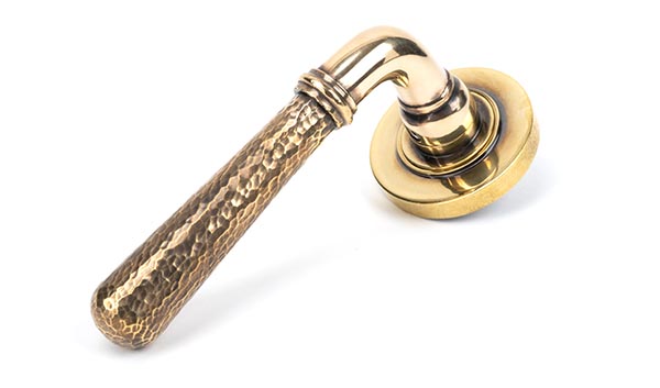 From the Anvil Aged Brass Hammered Newbury Lever on Rose Set (Plain)