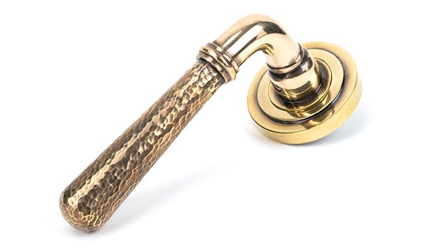 From the Anvil Aged Brass Hammered Newbury Lever on Rose Set (Art Deco)