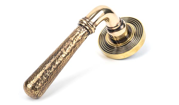 From the Anvil Aged Brass Hammered Newbury Lever on Rose Set (Beehive)