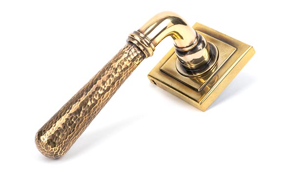 From the Anvil Aged Brass Hammered Newbury Lever on Rose Set (Square)