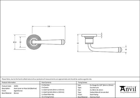 From the Anvil Aged Bronze Avon Round Lever on Rose Set (Beehive) - Image 2