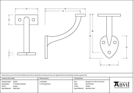 Pewter 3" Handrail Bracket | 46143 - Image 2