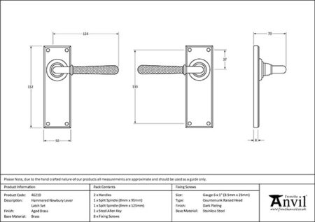 Aged Brass Hammered Newbury Lever Latch Set | 46210 - Image 2