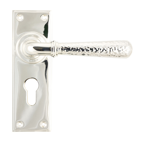 Polished Nickel Hammered Newbury Lever Euro Lock Set | 46220