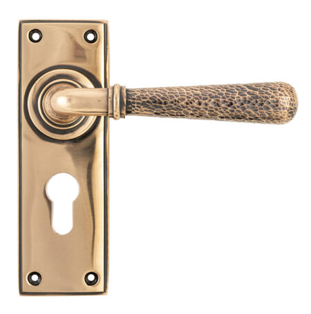 Polished Bronze Hammered Newbury Lever Euro Lock Set | 46228