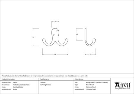 Polished Nickel Celtic Double Robe Hook | 46297 - Image 2