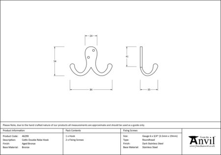 Aged Bronze Celtic Double Robe Hook | 46299 - Image 2