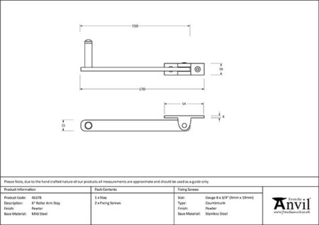 Pewter 6" Roller Arm Stay | 46378 - Image 2
