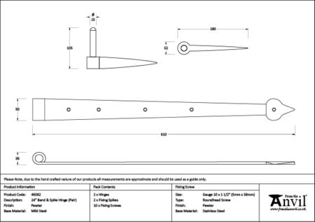 Pewter 24" Band & Spike Hinge (Pair) | 46382 - Image 2