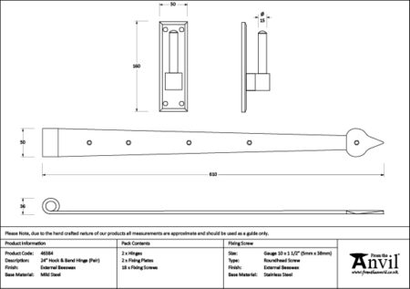 External Beeswax 24" Hook & Band Hinge (pair) | 46384 - Image 2