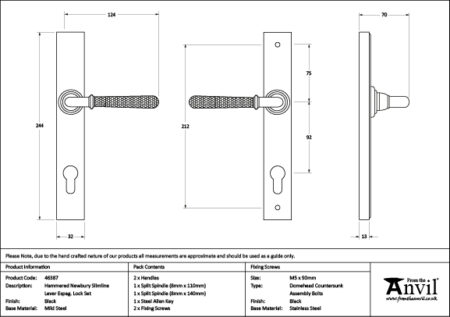 Black Hammered Newbury Slimline Espag. Lock Set | 46387 - Image 2