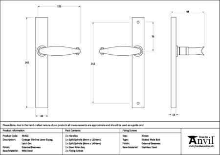 External Beeswax Cottage Slimline Lever Espag. Latch Set | 46402 - Image 2