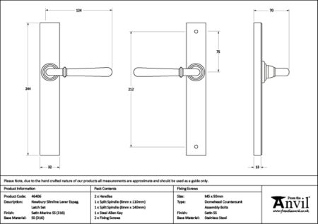 Satin Marine SS (316) Newbury Slimline Lever Espag. Latch Set | 46406 - Image 2