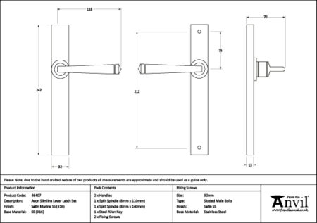 Satin Marine SS (316) Avon Slimline Lever Espag. Latch Set | 46407 - Image 2