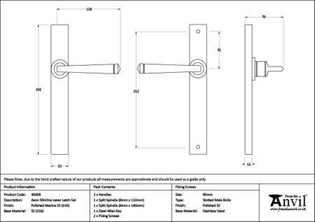 From the Anvil Avon Slimline Lever Espag. Latch Set - Image 2