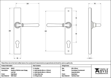 Matt Black Newbury Slimline Lever Espag. Lock Set | 46413 - Image 2