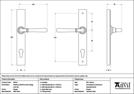 Pewter Newbury Slimline Lever Espag. Lock Set | 46414 - Image 2
