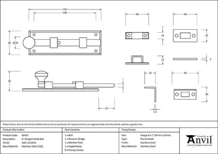 Satin Marine SS (316) 6" Universal Bolt | 46425 - Image 2