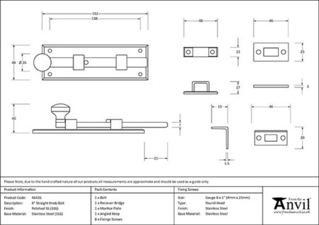 Polished Marine SS (316) 6" Universal Bolt | 46426 - Image 2