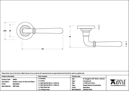 Matt Black Newbury Lever on Rose Set (Plain) | 46459 - Image 2