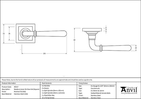 From the Anvil Polished Marine SS (316) Newbury Lever on Rose Set (Square) - Image 2