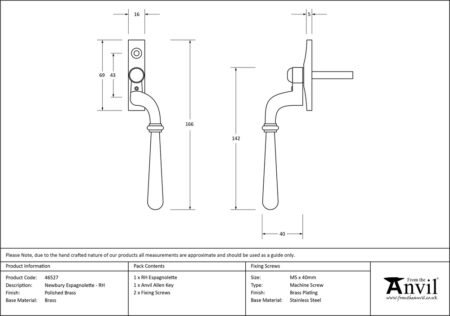 From the Anvil Polished Brass Newbury Espag - RH - Image 2