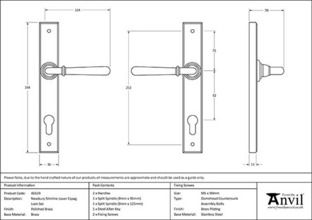 From the Anvil Polished Brass Newbury Slimline Lever Espag. Lock Set - Image 2