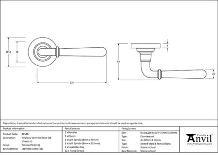From the Anvil Polished Marine SS (316) Newbury Lever on Rose Set (Plain) - Unsprung - Image 2
