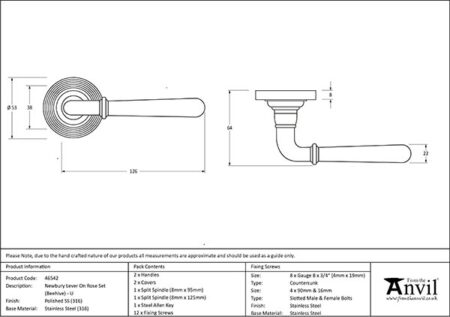 Polished Marine SS (316) Newbury Lever on Rose Set (Beehive) - Unsprung | 46542 - Image 2
