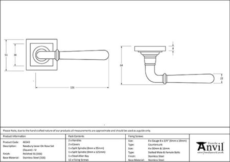 Polished Marine SS (316) Newbury Lever on Rose Set (Square) - Unsprung | 46543 - Image 2