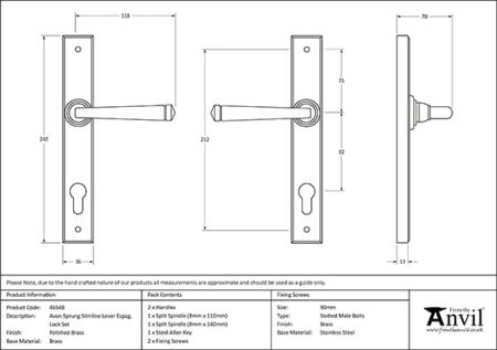 Polished Brass Avon Slimline Lever Espag. Lock Set | 46548 - Image 2