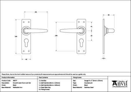 Black Smooth Lever Euro Lock Set | 46577 - Image 2