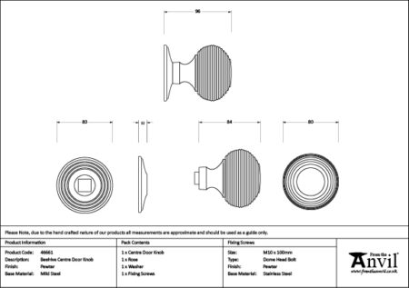 Pewter Beehive Centre Door Knob | 46661 - Image 2