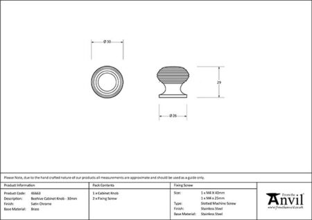 Satin Chrome Beehive Cabinet Knob 30mm | 46663 - Image 2