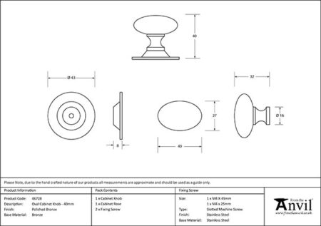 From the Anvil Polished Bronze Oval Cabinet Knob 40mm - Image 2