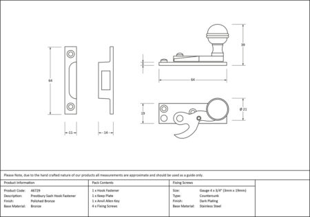 From the Anvil Polished Bronze Prestbury Sash Hook Fastener - Image 2