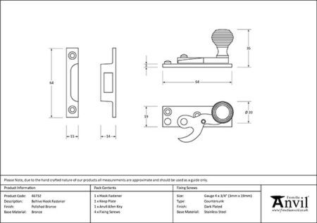 From the Anvil Polished Bronze Beehive Sash Hook Fastener - Image 2