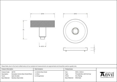 From the Anvil Satin Marine SS (316) Brompton Centre Door Knob (Plain) - Image 2