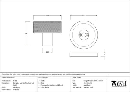 Matt Black Brompton Mortice/Rim Knob Set (Plain) | 46798 - Image 2