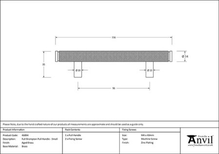 Aged Brass Full Brompton Pull Handle - Small | 46894 - Image 2
