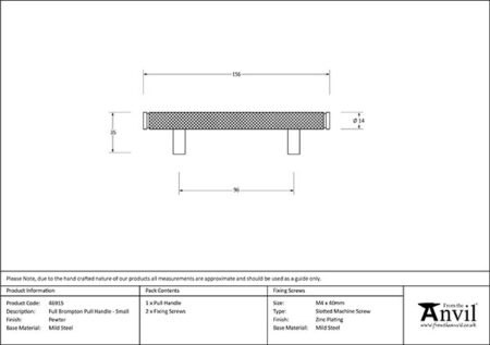 Pewter Full Brompton Pull Handle - Small | 46915 - Image 2