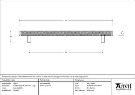Satin SS (304) Full Brompton Pull Handle - Large | 46923 - Image 2