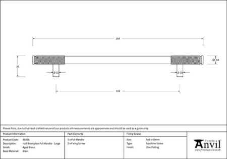 Aged Brass Half Brompton Pull Handle - Large | 46926 - Image 2