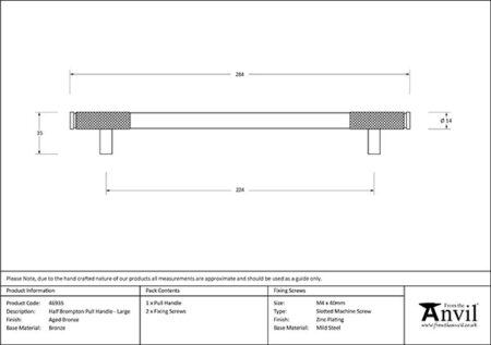 Aged Bronze Half Brompton Pull Handle - Large | 46935 - Image 2